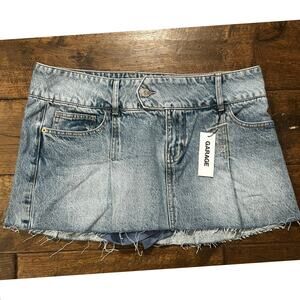NWT Garage Denim Distressed Frayed mini skirt Large L micro